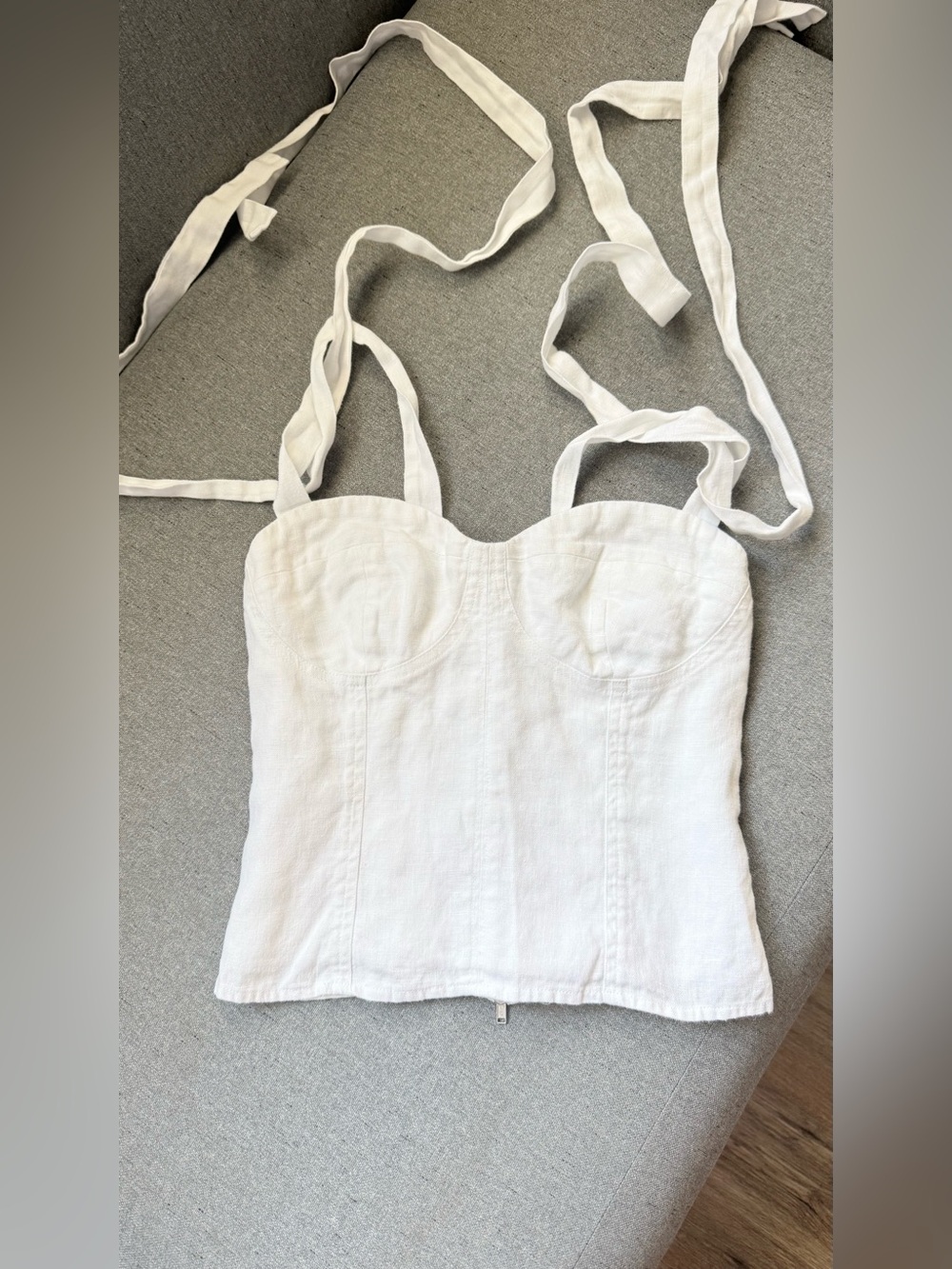 Reformation White Linen Corset Bustier Top Tie Straps Smocked Back Size 2